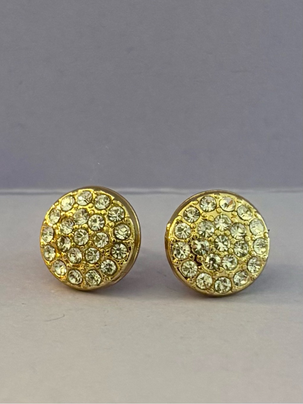 Round Gold Crystal Pavé Stud Earrings - Clear Stones
